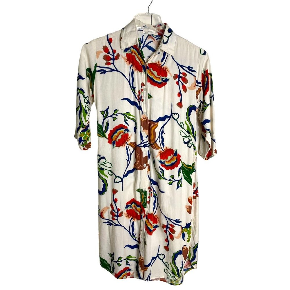 Mango Girls White Floral Dress with Side Split Size L Fairycore Boho, Tropical